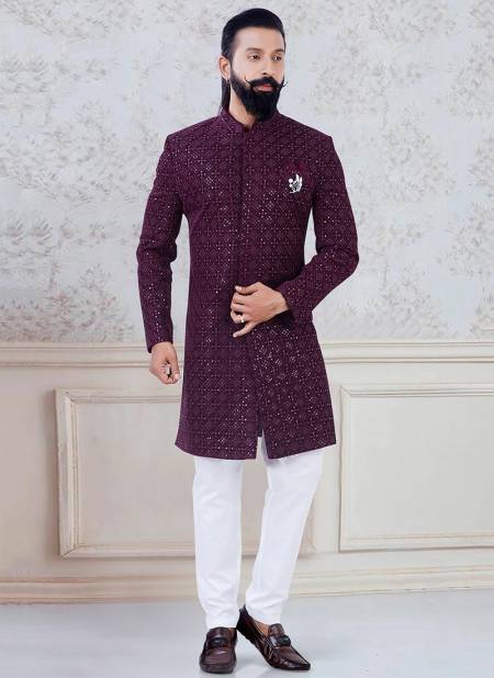 Wine Colour Party Wear Indo Western Collection 1155